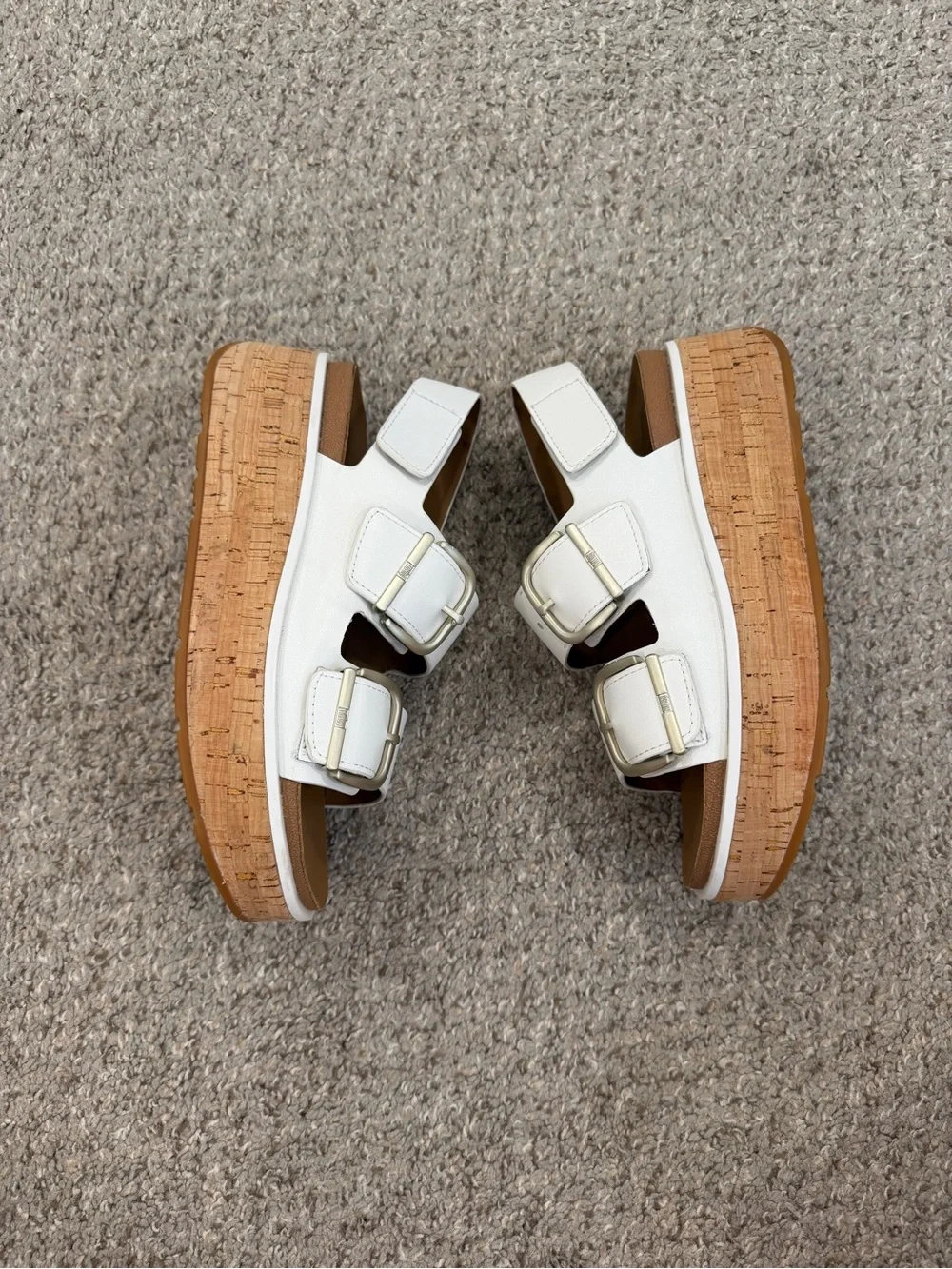 Fitflop White Cork-Platform Double Buckle Sandals
